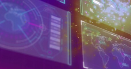 Displaying translucent UI panels in control hub, showing world map, radar, status bars, flares