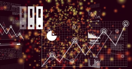 Displaying data visualization on dashboard, showing grid with ascending white line graph and nodes