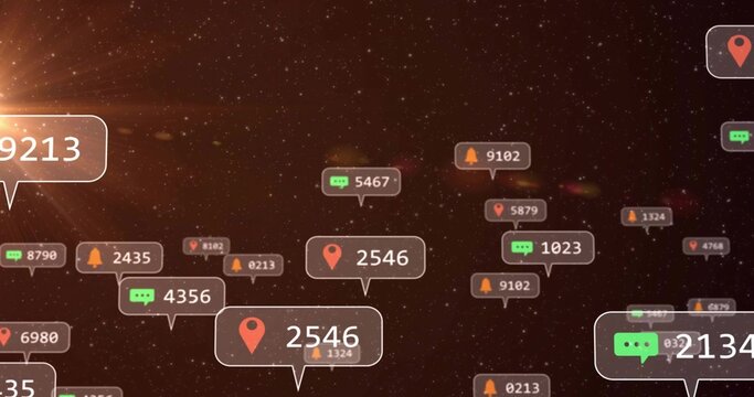 Floating notification bubble displaying 2546 drifting in dark data-space, with red map-pin icons - Powered by Adobe