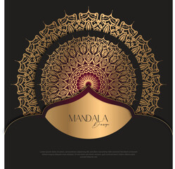 Mandala design round luxury design golden brush text.