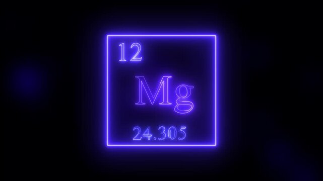 Magnesium - periodic table element symbol hologram, chemical element Periodic Table, weight element number on black background 4K video animation