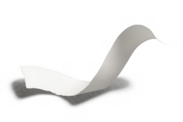 Torn paper strip floating with shadow, white scrap and curved edges on a transparent background, copy space element