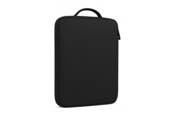 Black laptop carrying case or business bag for portable computing device on a transparent background