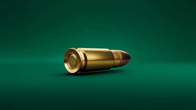 High-quality 3D rendering of a shiny bullet on a green background for digital art and design projects