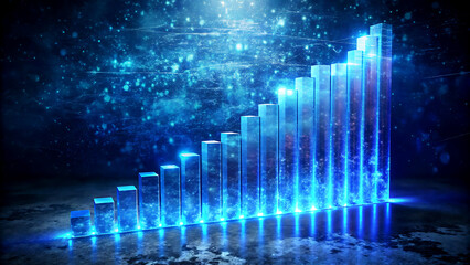 Abstract glowing bar graph showing growth a futuristic data visualization for business and finance on a dark blue background