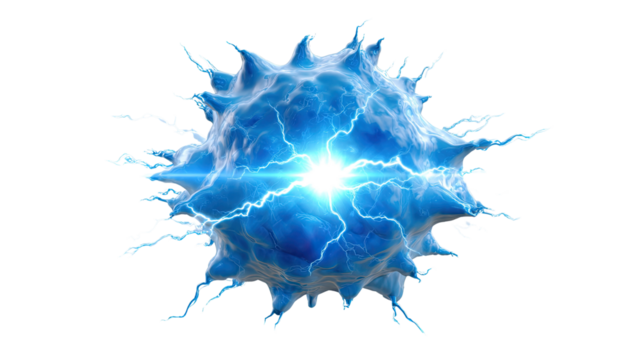 Microscopic Marvel: A striking close-up of a cell structure showcases a captivating display of intense blue energy, illuminating intricate details. 