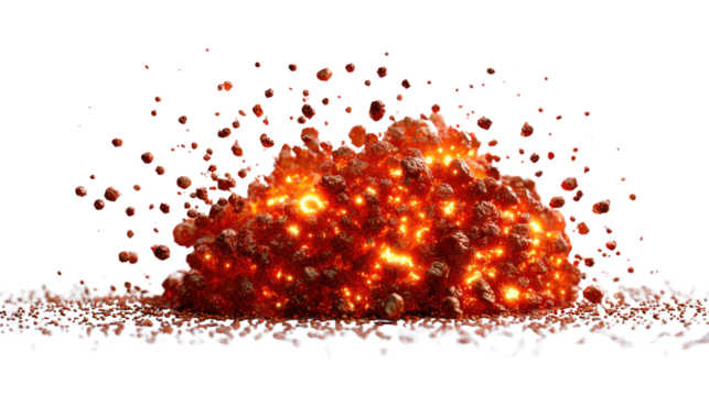 Fiery Inferno of Earth's Core: A mesmerizing eruption, with incandescent molten rock blasting out. The earth erupts with a cascade of fiery elements