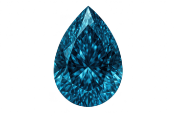 Sparkling blue pear cut gemstone isolated on transparent background, luxury item