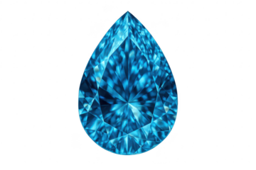 Stunning blue pear-shaped diamond isolated on a transparent background, luxury