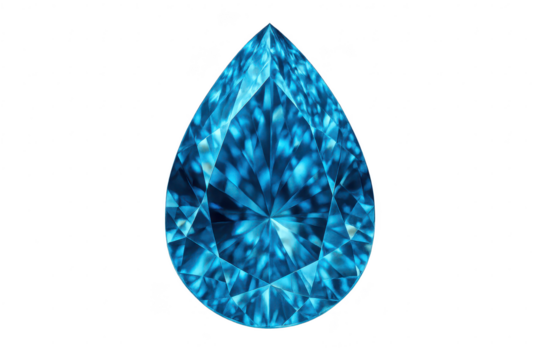 Stunning blue pear-shaped diamond isolated on a transparent background, luxury