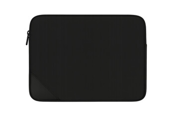 Fototapeta premium Black laptop sleeve protecting a portable computer. Zipper detail visible on the side. Technology accessory on transparent background