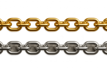 Gold and silver chains isolated on transparent background, showing strength and connection