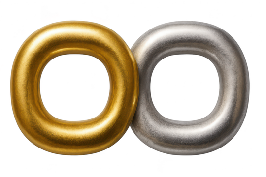 Textured gold and silver metallic rings forming an infinity symbol, isolated. - Powered by Adobe