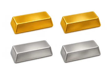 Golden and silver bullion bars isolated on a transparent background
