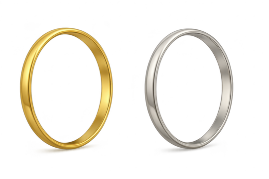 Gold and silver wedding bands isolated on transparent background, 3D render.