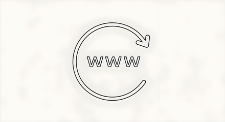 Flat minimal WWW icon with a reload circular arrow symbol. Outline vector graphic representing the internet and web connection