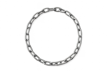 Strong metal chain forming a circular frame, isolated on transparent background, security concept.
