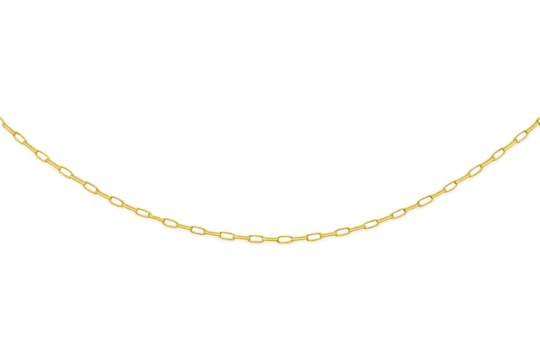 Elegant golden metal chain draped in a curve, isolated on transparent background