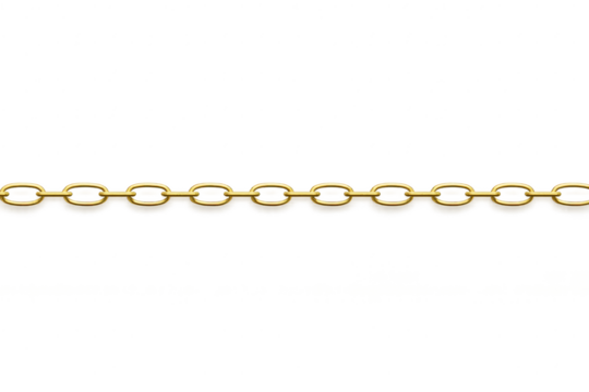 Shiny golden chain link isolated on a transparent background, high-quality material.