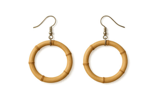 Bamboo hoop earrings for women, isolated on transparent background. - Powered by Adobe
