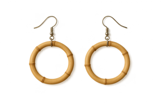 Bamboo hoop earrings for women, isolated on transparent background.