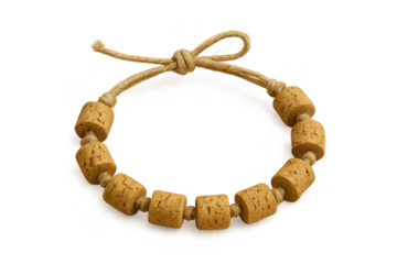 Cork bead bracelet with twine bow, isolated on transparent background