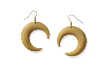 Tribal style crescent bone earrings isolated on transparent background, jewelry