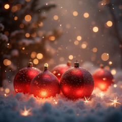 red christmas balls on snow