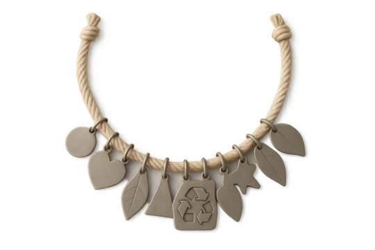 Rope garland with eco-friendly charms isolated on transparent background