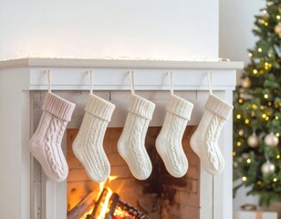 Cozy Fireplace Christmas Interior with Copy Space