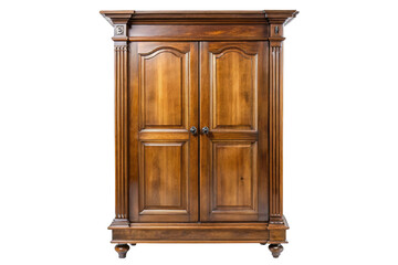 Antique french provincial walnut armoire with carved details isolated on transparent background