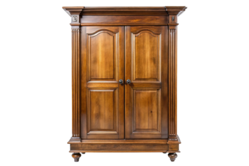 Antique french provincial walnut armoire with carved details isolated on transparent background