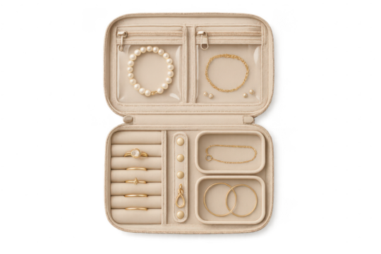 Elegant jewelry organizer with pearl necklace isolated on transparent background