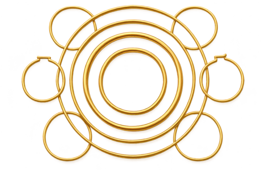 Luxurious golden ornate frames and interwoven rings isolated on transparent background