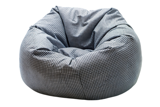 Comfortable and plush bean bag chair with a subtle checkered pattern isolated on transparent background - Powered by Adobe