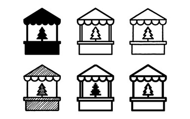 Naklejka premium Stylized vendor stalls with christmas trees in various icon styles