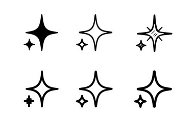 Obraz premium Minimalist sparkle icon set: simple black and white star designs