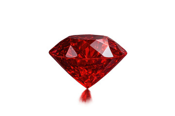 Elegant red diamond with a shimmering blood drop, isolated on transparent background.