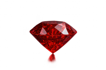 Elegant red diamond with a shimmering blood drop, isolated on transparent background.
