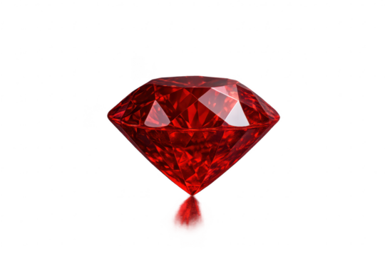 Elegant red diamond with a shimmering blood drop, isolated on transparent background.