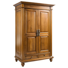 Antique french provincial style wooden armoire with carved details isolated on transparent background