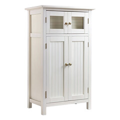 Antique white wooden cabinet with glass paned doors and decorative trim isolated on transparent background