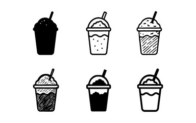 Fototapeta premium Minimalist black and white icons of iced beverages with straws