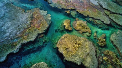 Breathtaking Aerial View of Vibrant Coral Reef and Clear Turquoise Water in Tropical Landscape