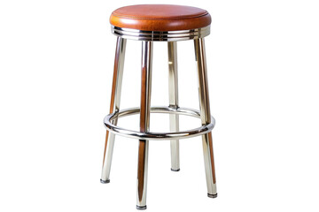 Classic retro bar stool with padded seat and chrome legs isolated on transparent background