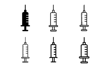 Fototapeta premium Minimalistic syringe icons in various artistic styles for medical themes