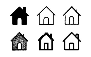 Fototapeta premium Set of six simple house icons in different linear styles