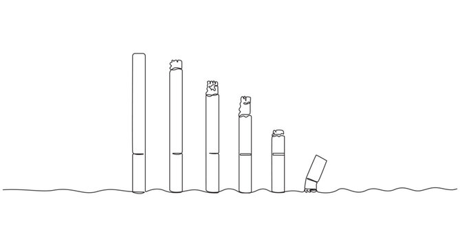 one line art drawing smoking cigarette vector illustration,The Slow Burn of Addiction,Simple Line Drawing of a Burning Cigarette