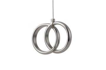 Sleek modern silver intertwined rings, isolated on transparent background.