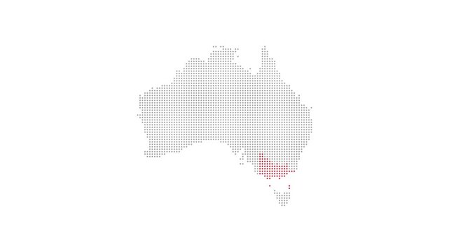 modern halftone dot map of Australia with smooth state transition animation. states and territories of Australia footage video animation